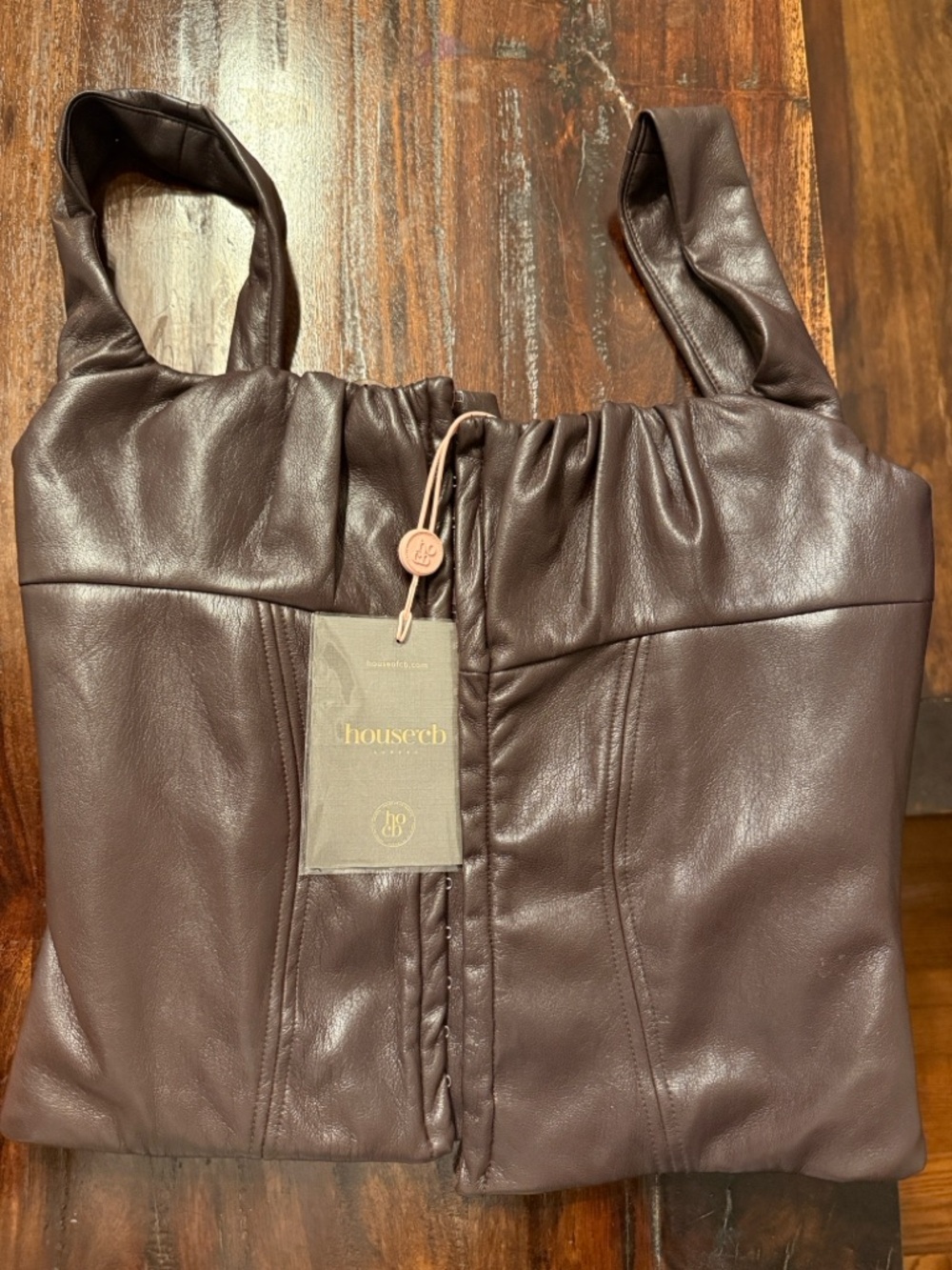 House of CB Dark Chocolate Ruched Leather Tote